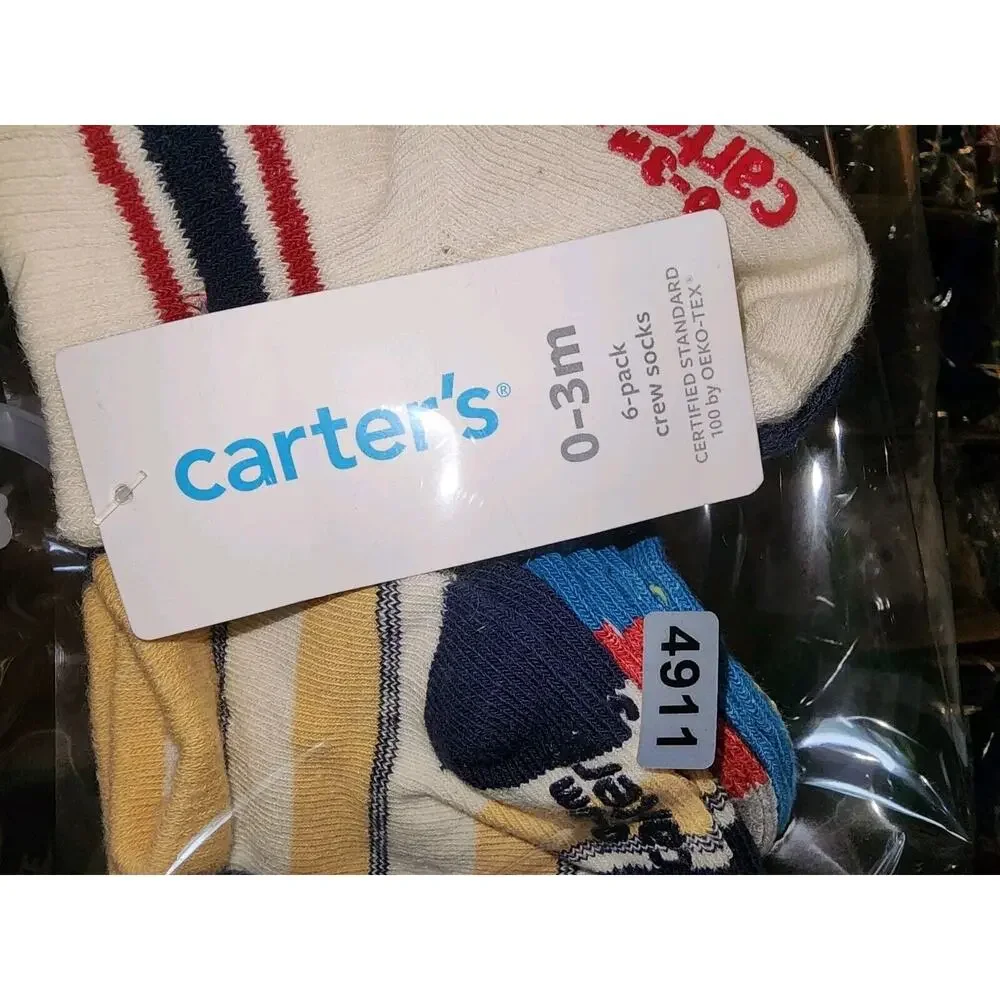 Carter Baby Boys 6 Pair Socks Multicolor Crew Socks Low 0-3 Months